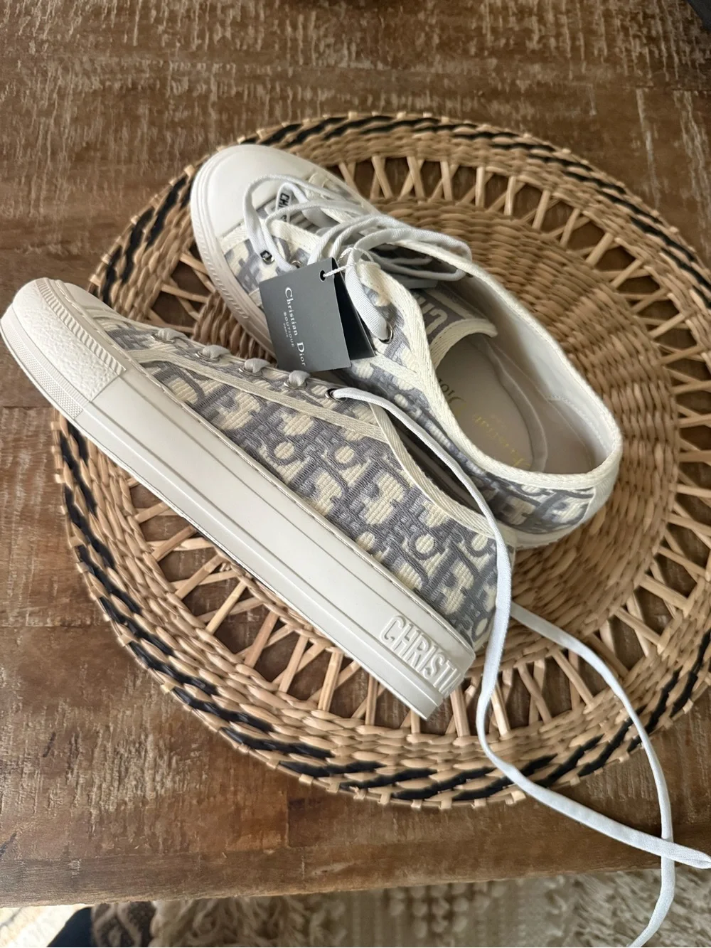 Dior Gray Logo Canvas Low-Top Sneakers